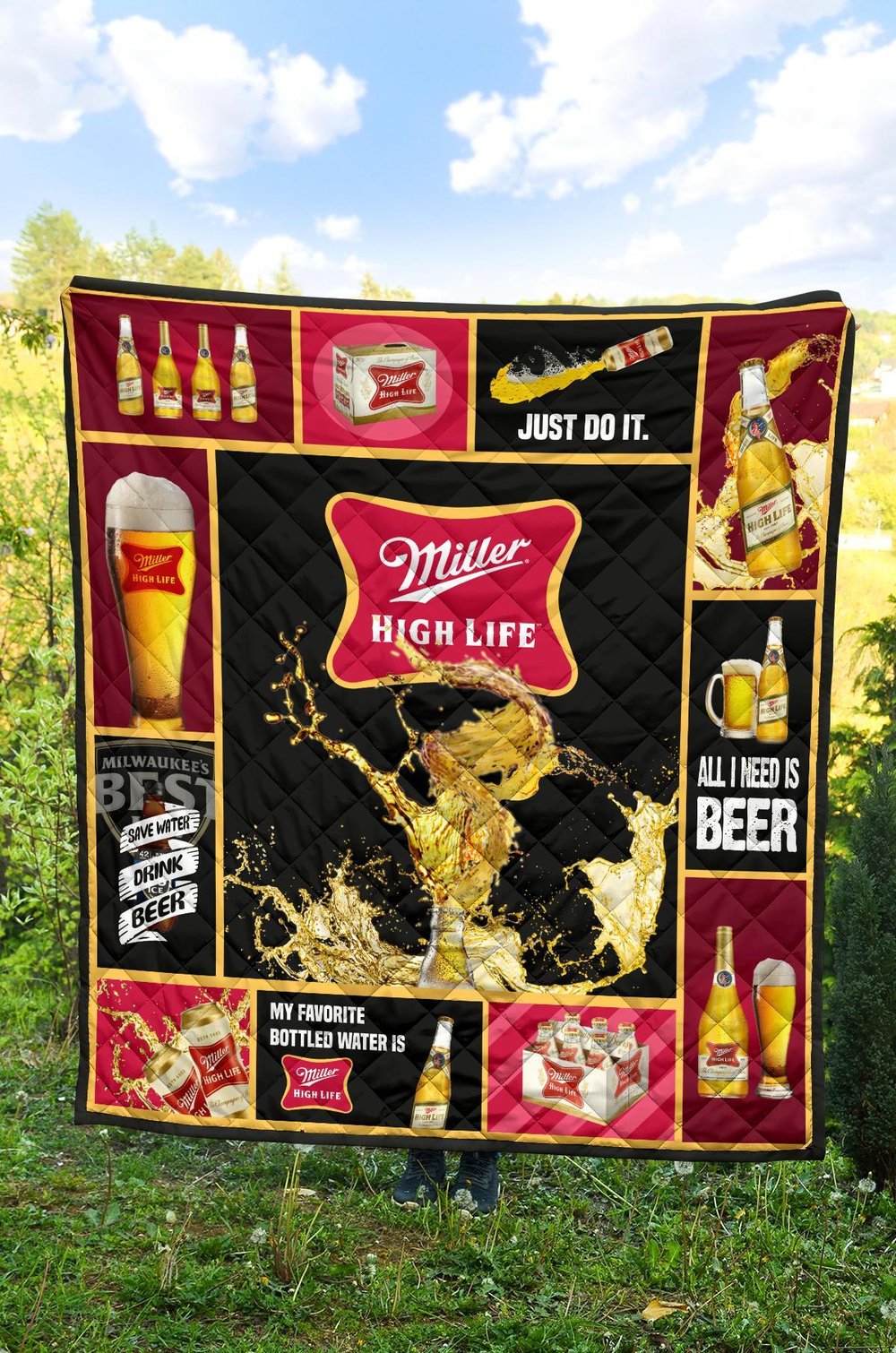 Miller High Life Quilt Blanket All I Need Is Beer Gift Idea