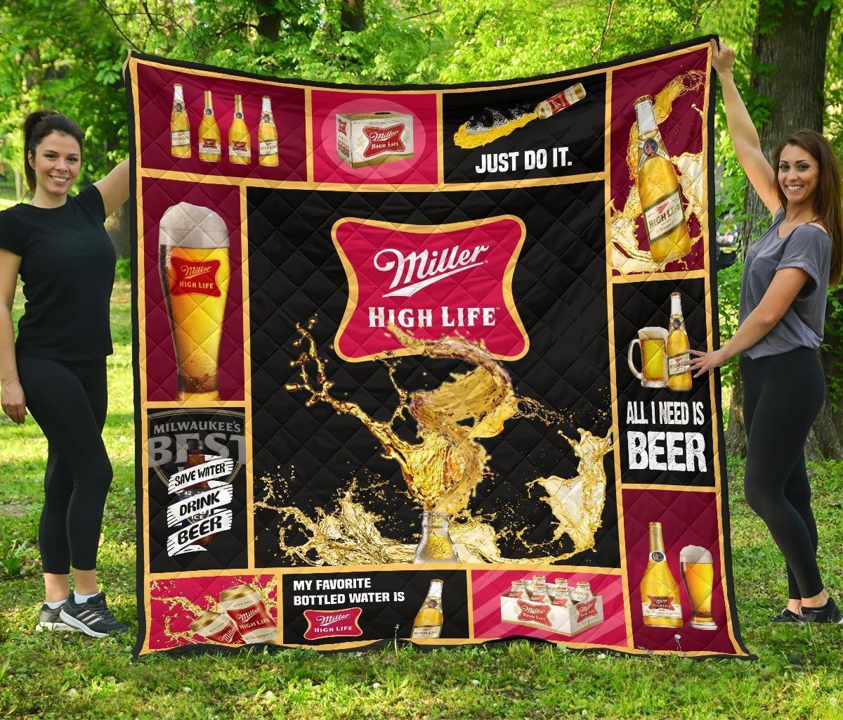 Miller High Life Quilt Blanket All I Need Is Beer Gift Idea