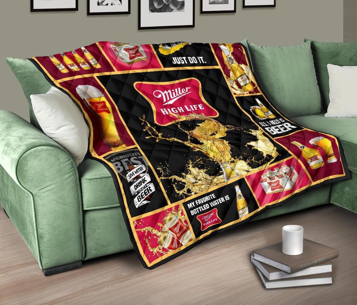 Miller High Life Quilt Blanket All I Need Is Beer Gift Idea