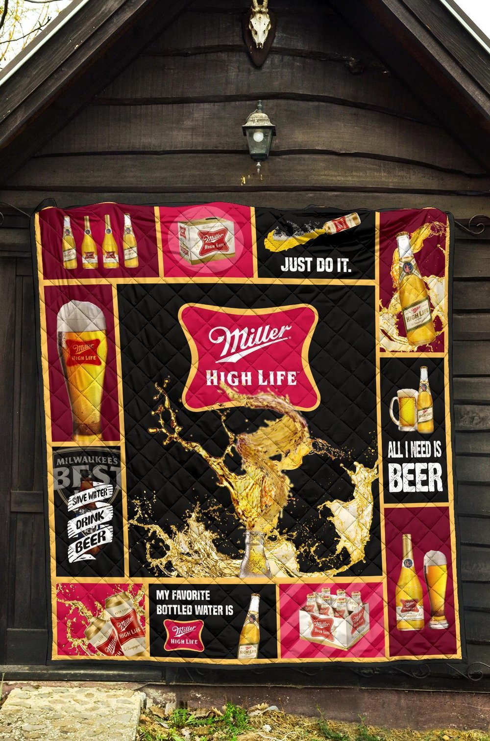 Miller High Life Quilt Blanket All I Need Is Beer Gift Idea