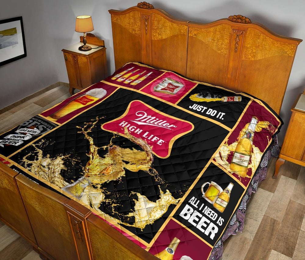 Miller High Life Quilt Blanket All I Need Is Beer Gift Idea