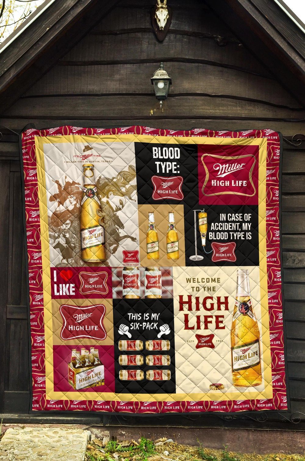 Miller High Life Quilt Blanket Funny Gift For Beer Lover