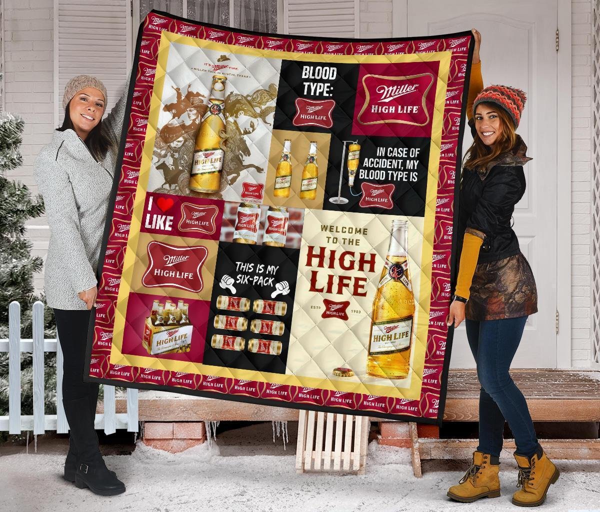 Miller High Life Quilt Blanket Funny Gift For Beer Lover