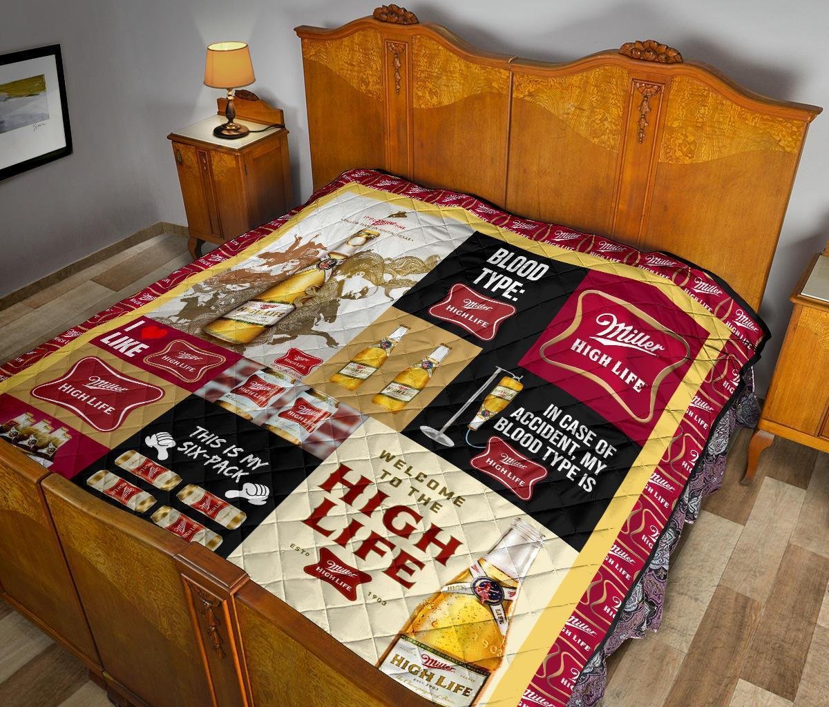 Miller High Life Quilt Blanket Funny Gift For Beer Lover