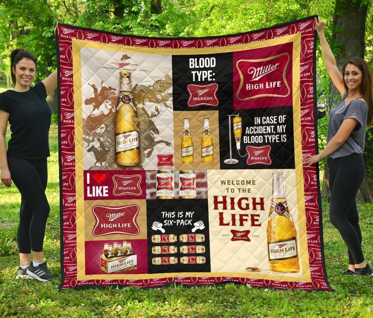 Miller High Life Quilt Blanket Funny Gift For Beer Lover