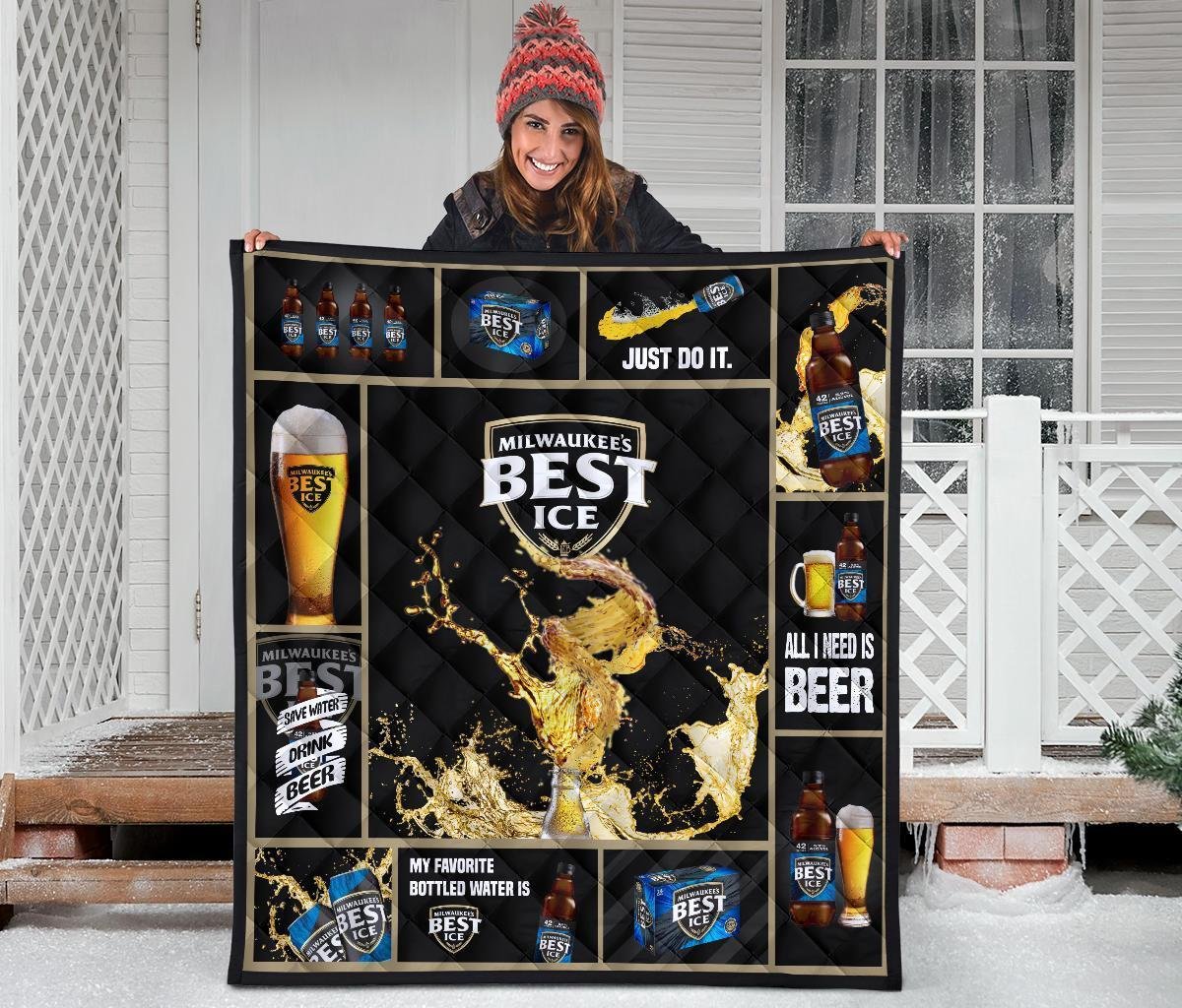 Mil's Best Ice Quilt Blanket All I Need Is Beer Gift Idea