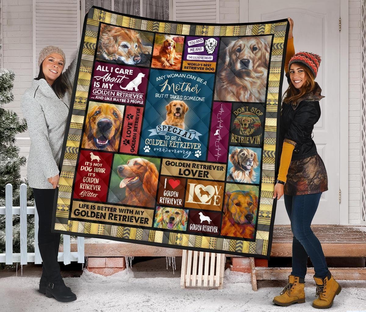 Mommy Golden Retriever Quilt Blanket