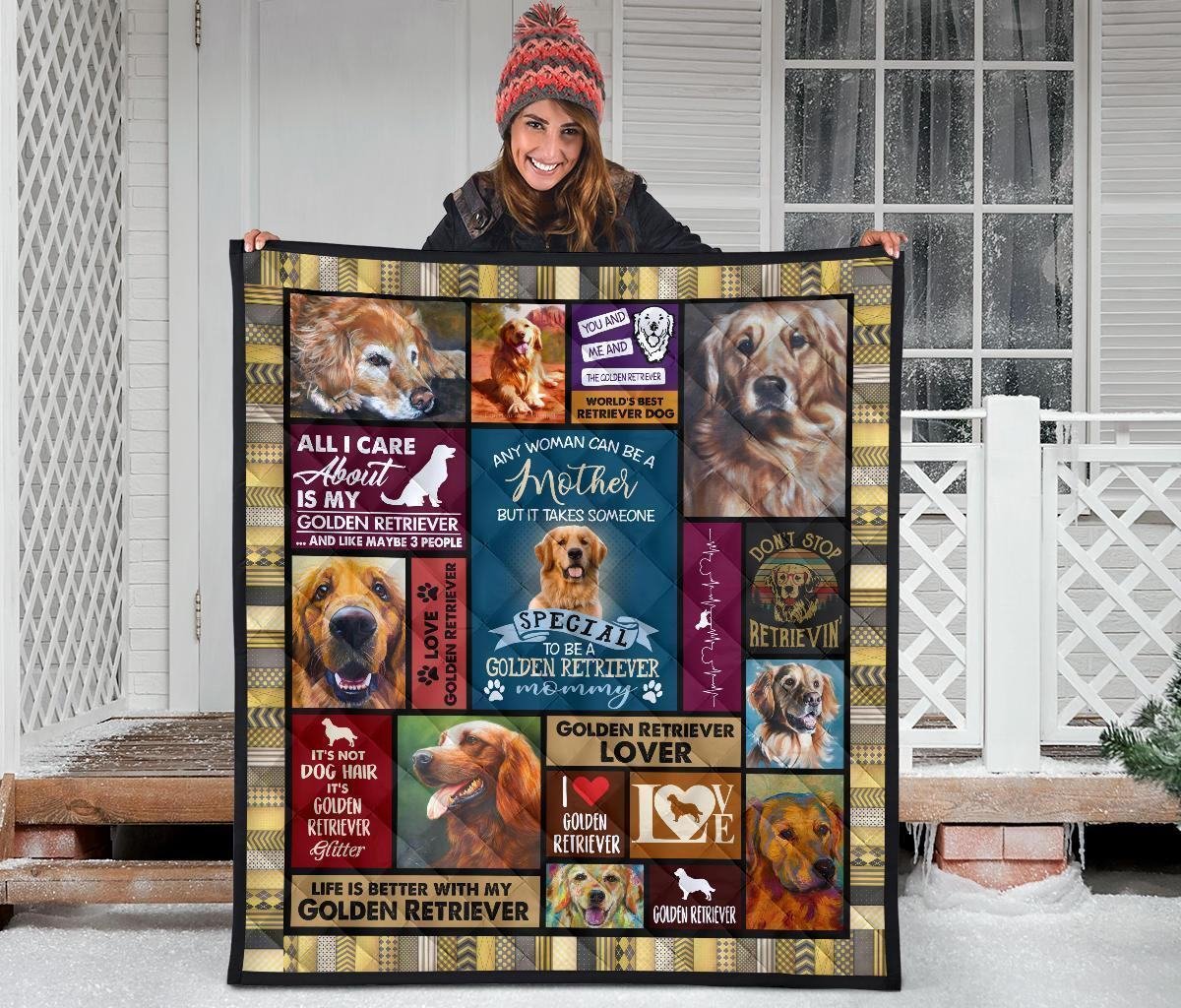 Mommy Golden Retriever Quilt Blanket