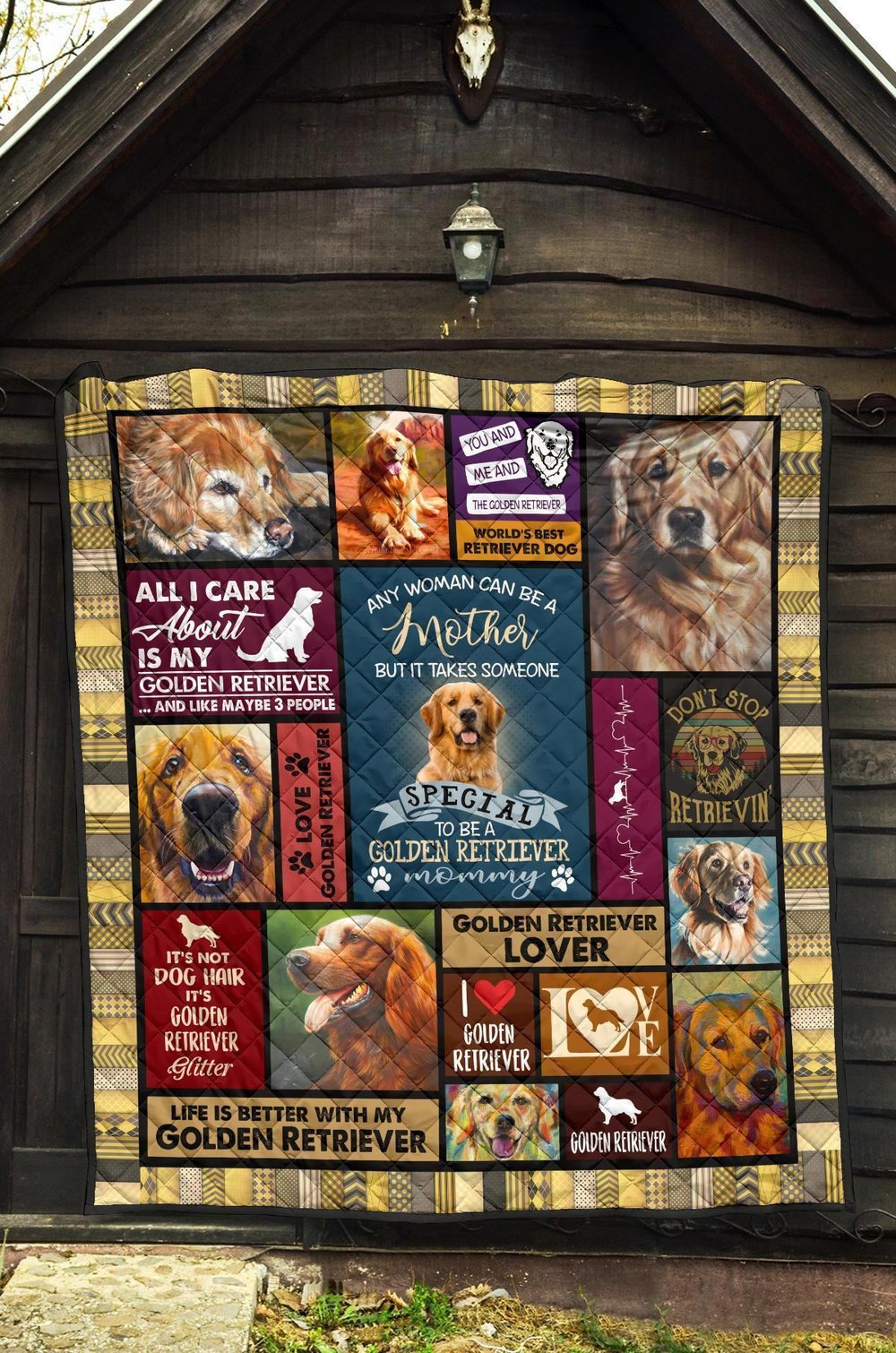 Mommy Golden Retriever Quilt Blanket