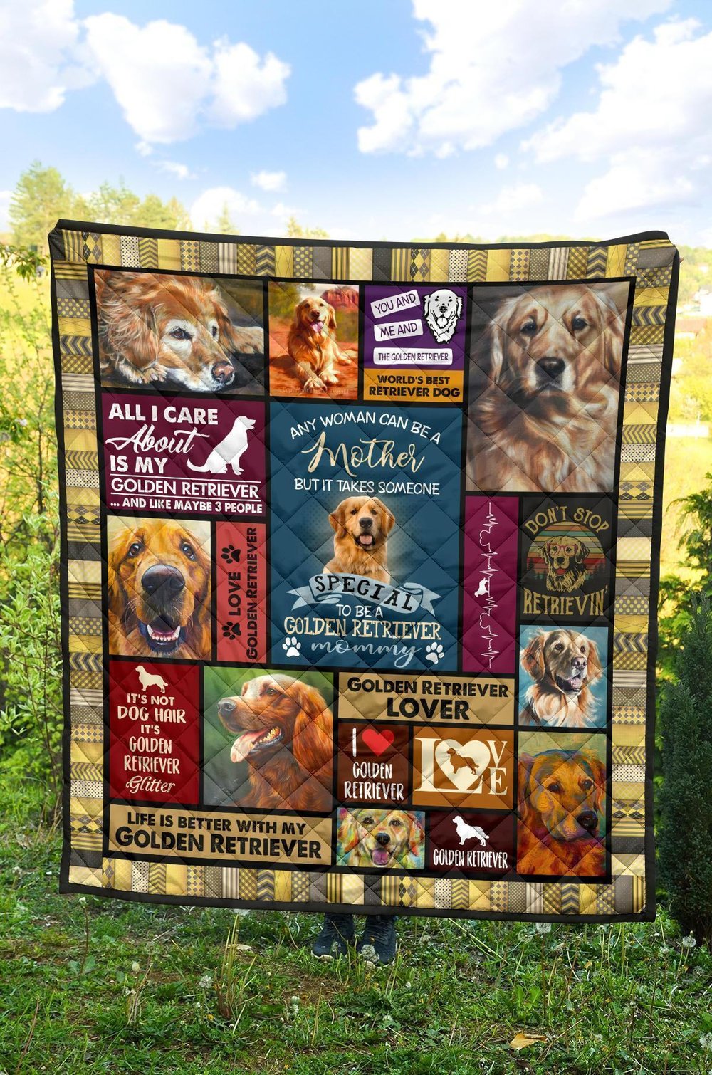 Mommy Golden Retriever Quilt Blanket