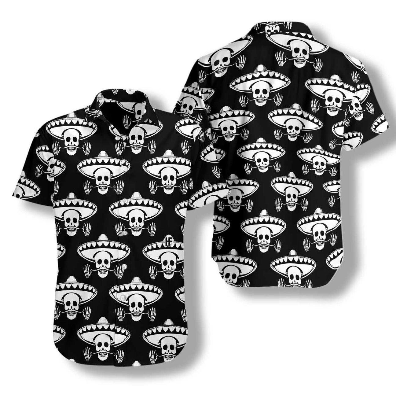 Mustache Skull Mexico Custom Button Up Hawaiian Shirt