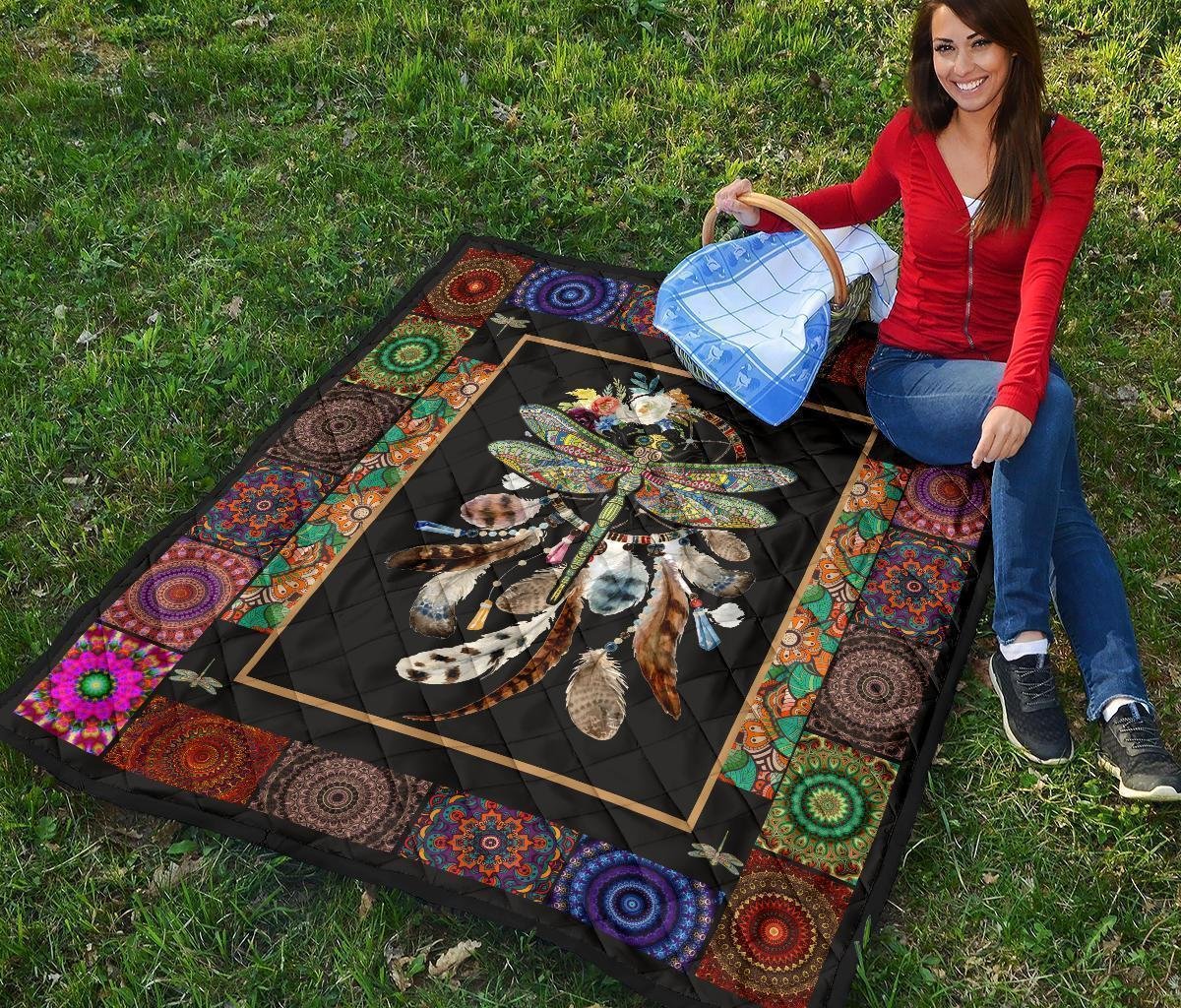 Native Dragonfly Dreamcatcher Quilt Blanket Bedding Decor Idea