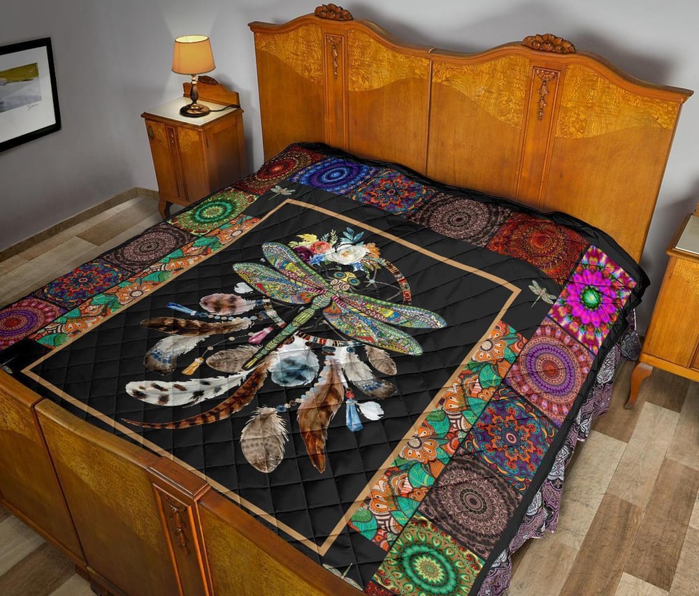 Native Dragonfly Dreamcatcher Quilt Blanket Bedding Decor Idea