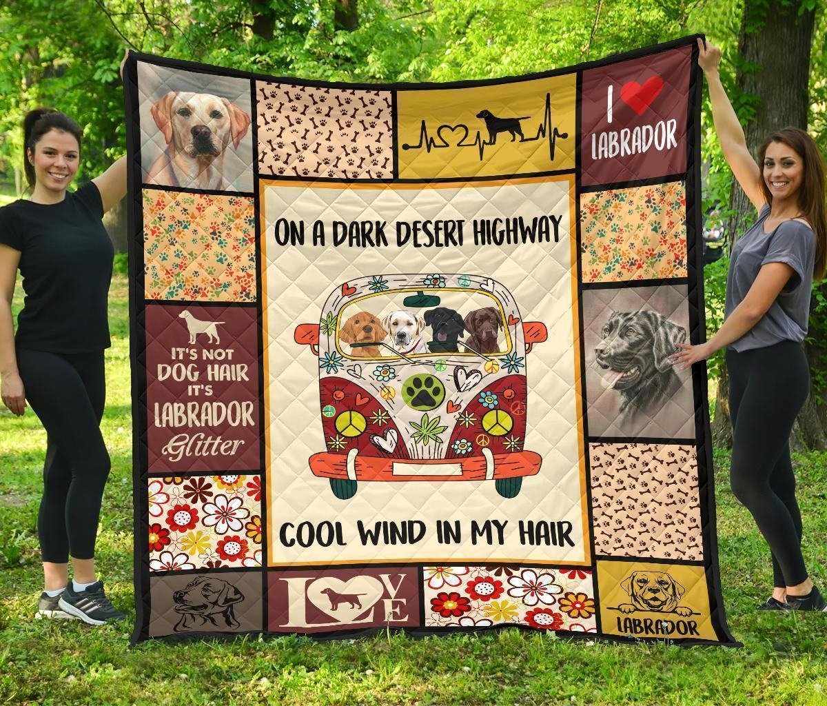 On Dark Desert Hippie Van Labrador Quilt Blanket Dog Lover