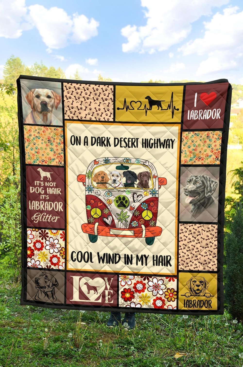 On Dark Desert Hippie Van Labrador Quilt Blanket Dog Lover