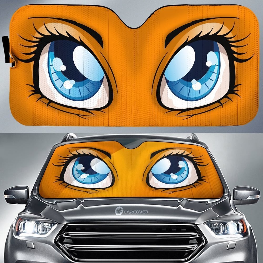 Orange Cute Cartoon Eyes Car Sunshade Custom Cool Car Accessories Gifts Idea