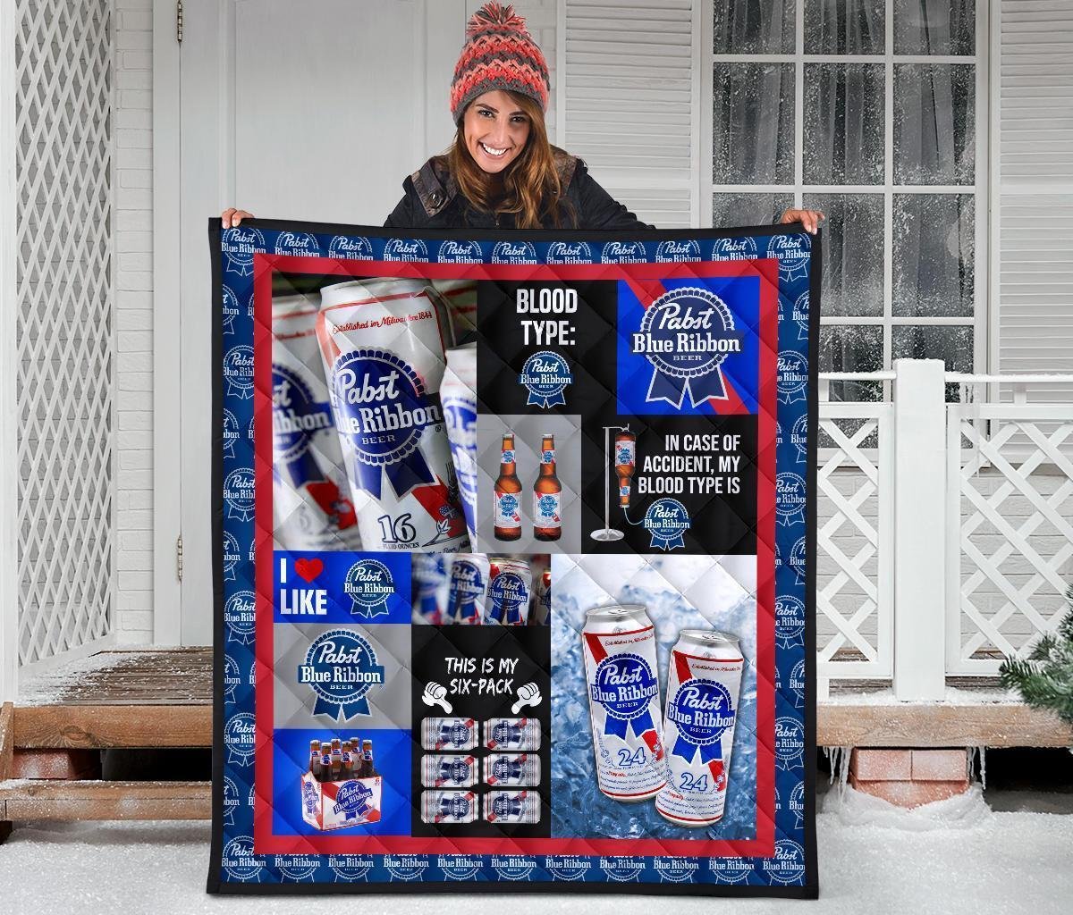 Pabst Blue Ribbon Quilt Blanket Funny Gift For Beer Lover