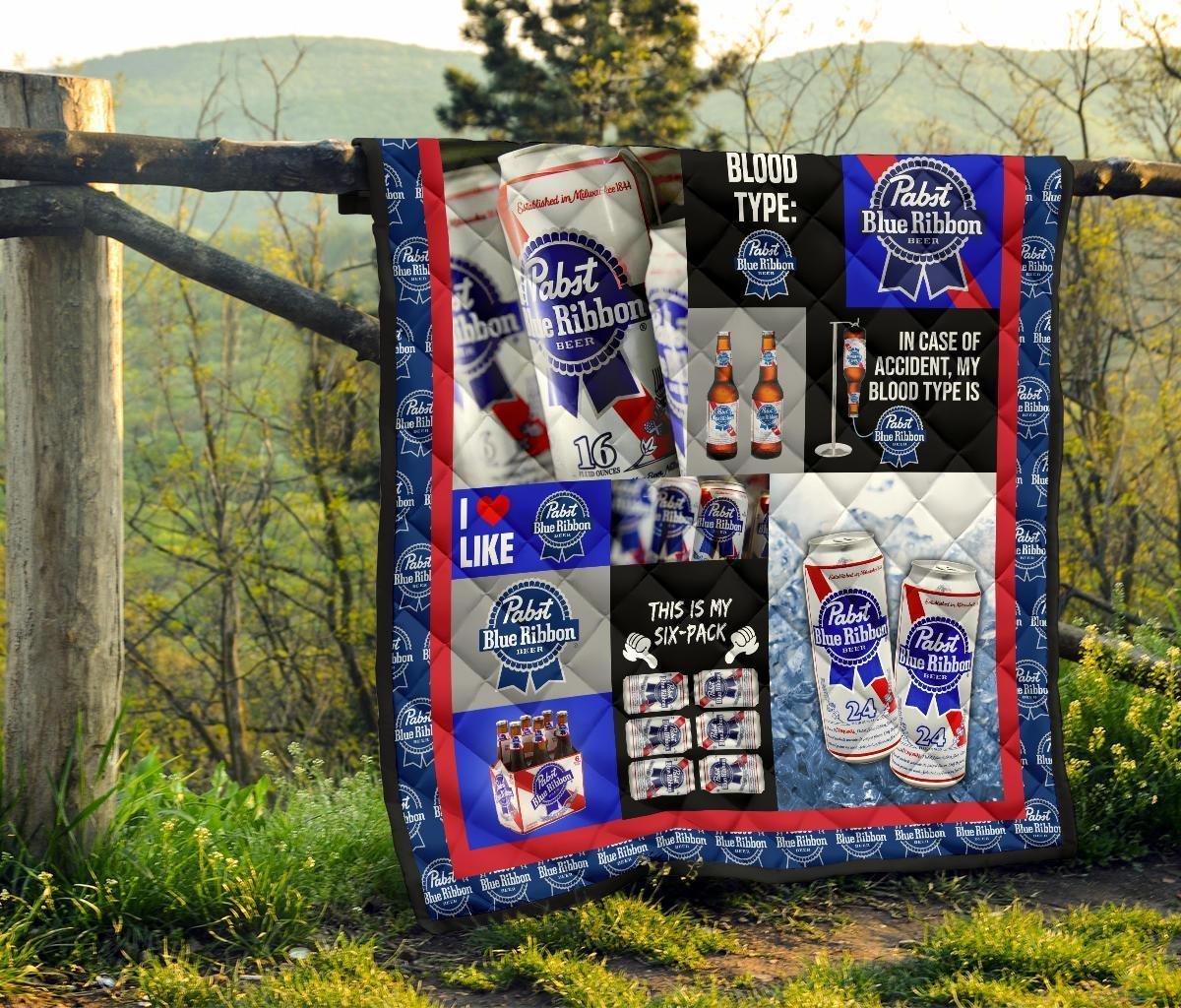 Pabst Blue Ribbon Quilt Blanket Funny Gift For Beer Lover