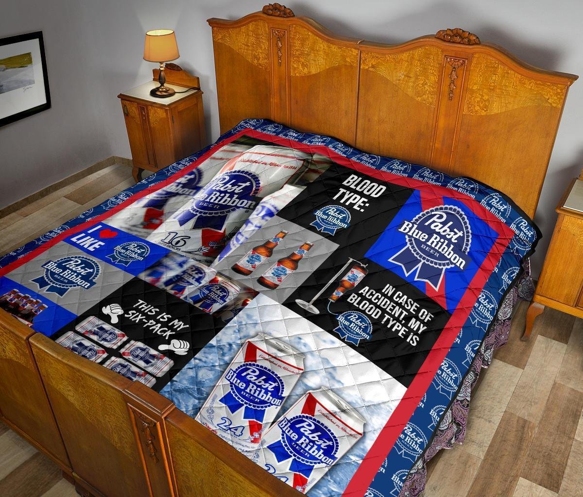 Pabst Blue Ribbon Quilt Blanket Funny Gift For Beer Lover