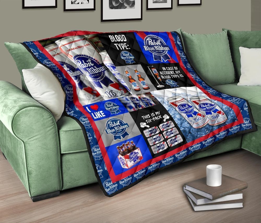 Pabst Blue Ribbon Quilt Blanket Funny Gift For Beer Lover