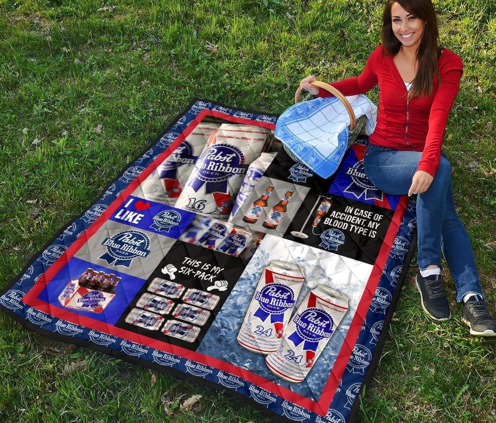 Pabst Blue Ribbon Quilt Blanket Funny Gift For Beer Lover