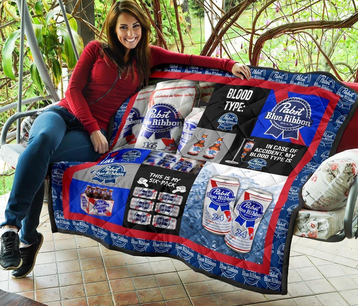 Pabst Blue Ribbon Quilt Blanket Funny Gift For Beer Lover