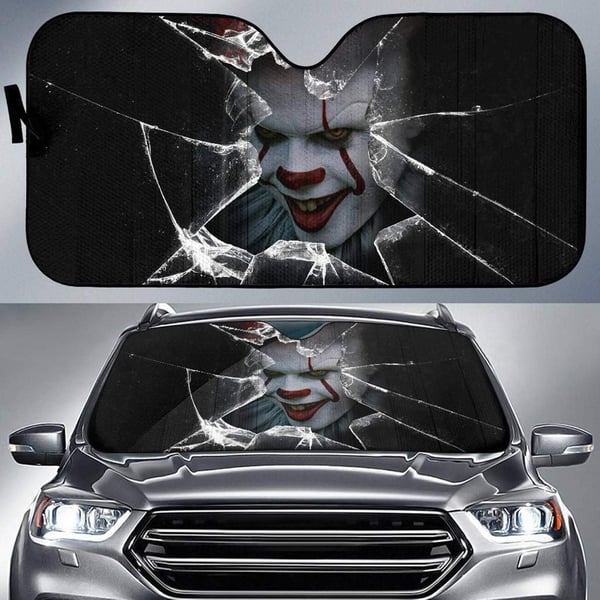 Pennywise Car Auto Sun Shade Horror Broken Glass Windshield