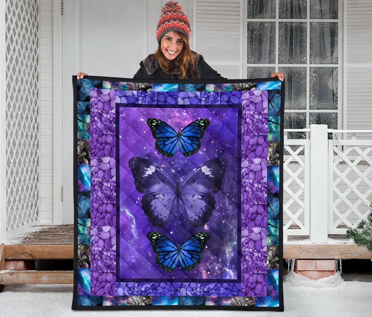 Purple Galaxy Butterfly Quilt Blanket Gift For Butterfly Lover