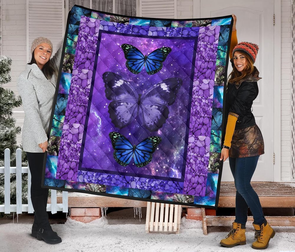 Purple Galaxy Butterfly Quilt Blanket Gift For Butterfly Lover