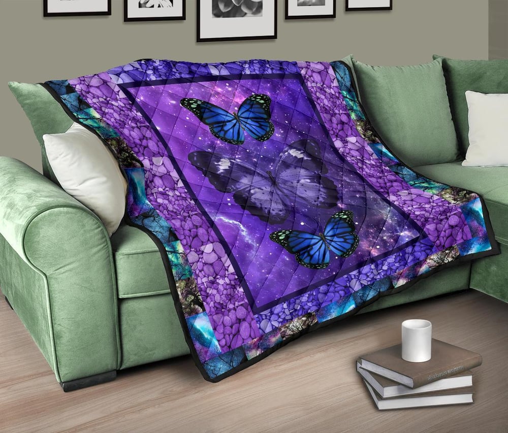 Purple Galaxy Butterfly Quilt Blanket Gift For Butterfly Lover