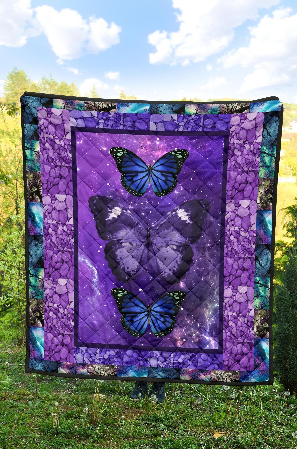 Purple Galaxy Butterfly Quilt Blanket Gift For Butterfly Lover