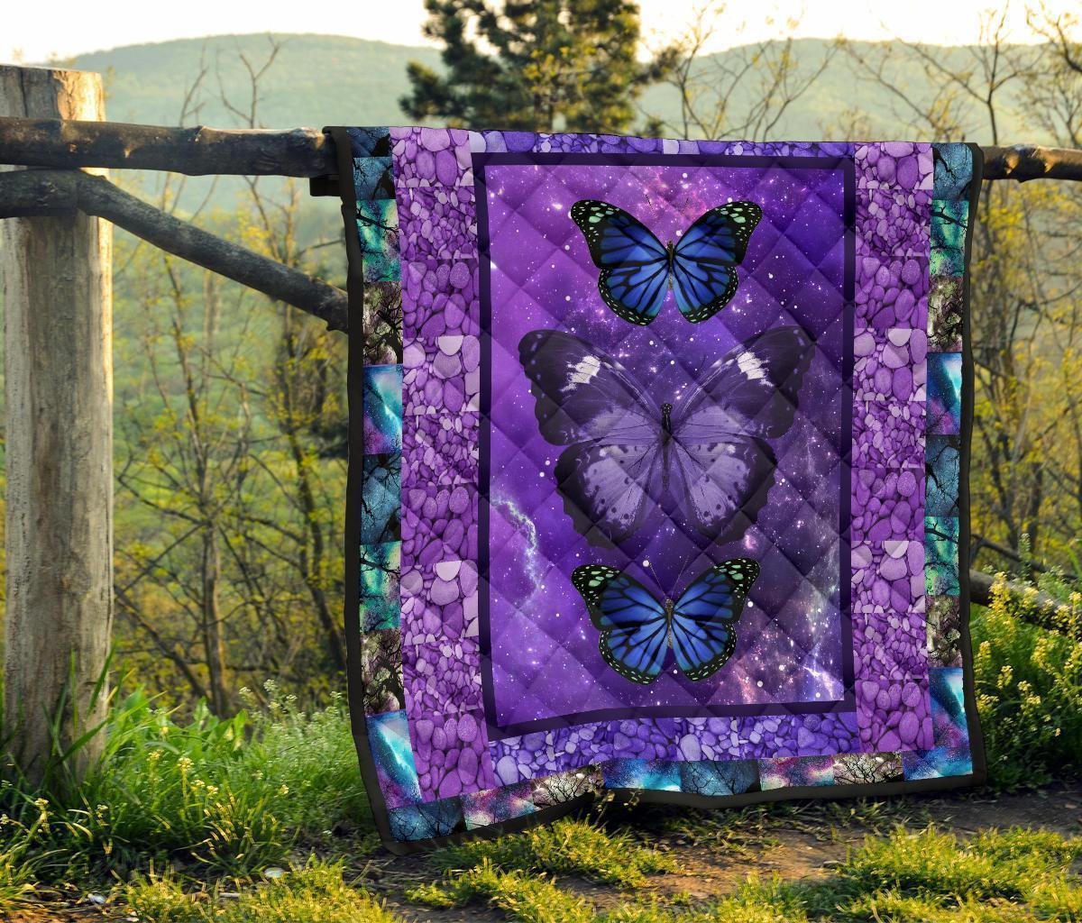 Purple Galaxy Butterfly Quilt Blanket Gift For Butterfly Lover