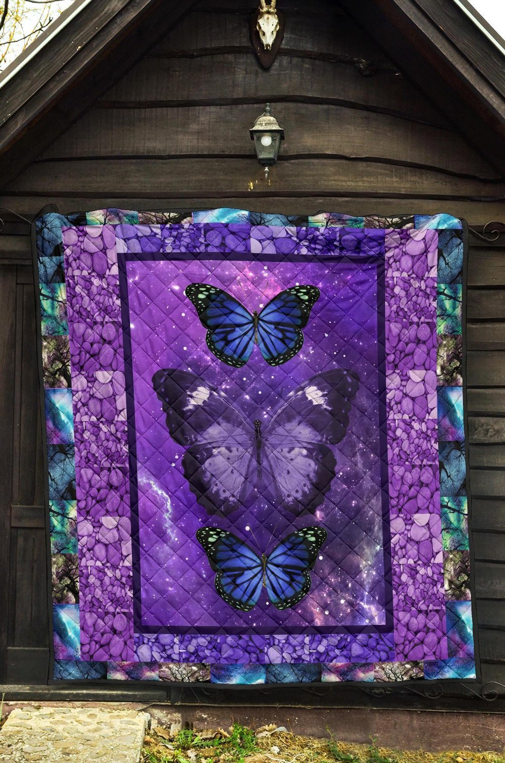 Purple Galaxy Butterfly Quilt Blanket Gift For Butterfly Lover