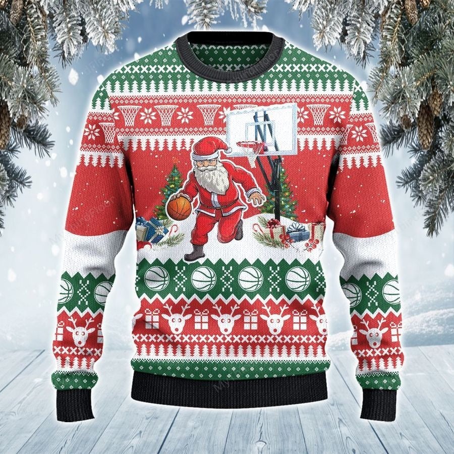 Santa Dribble Basketball Ugly Christmas Sweater Custom Sweatshirt Apparel