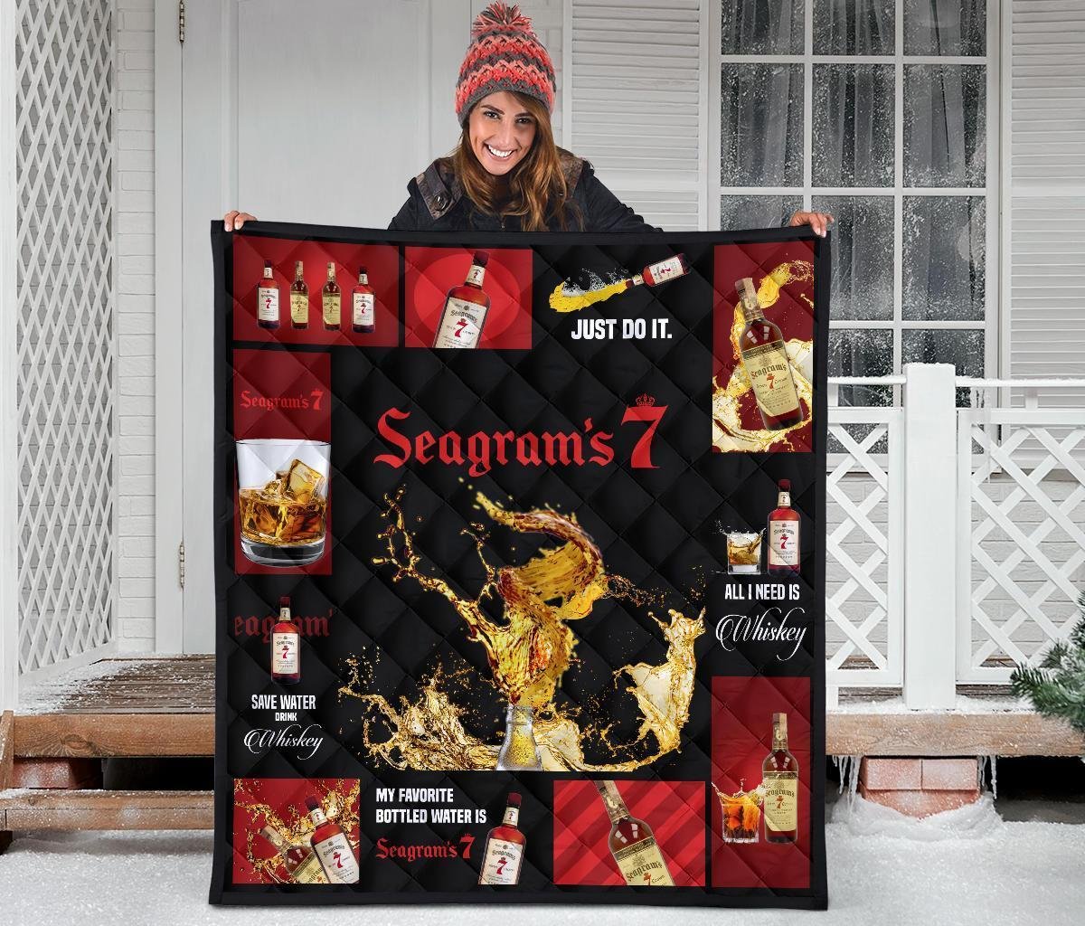 Seagram's 7 Quilt Blanket All I Need Is Whiskey Gift Idea