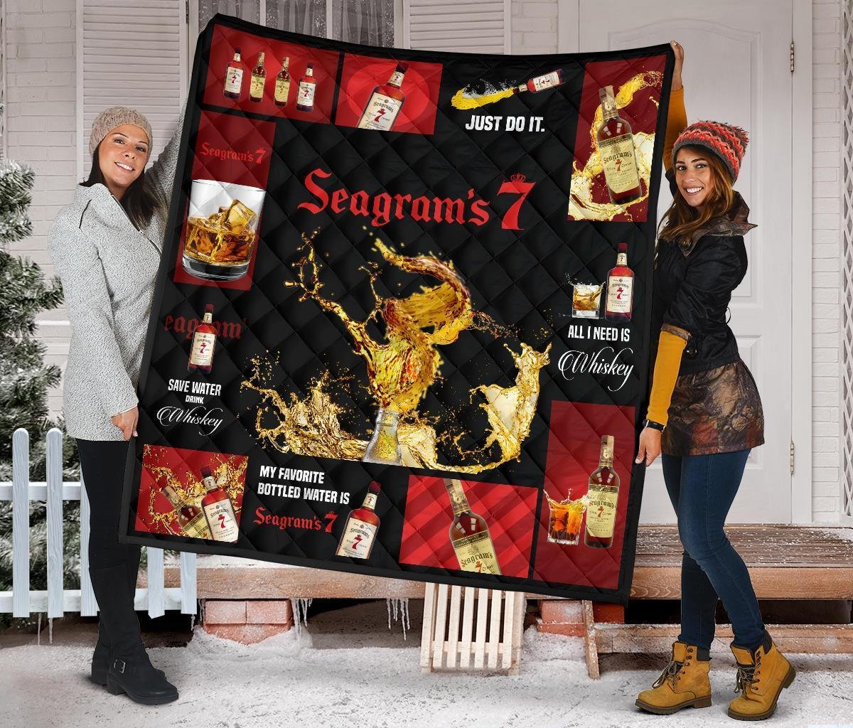 Seagram's 7 Quilt Blanket All I Need Is Whiskey Gift Idea