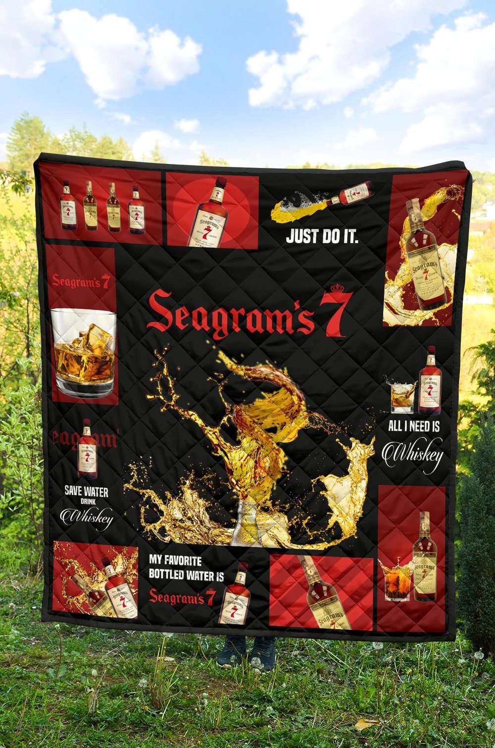 Seagram’s 7 Quilt Blanket All I Need Is Whiskey Gift Idea