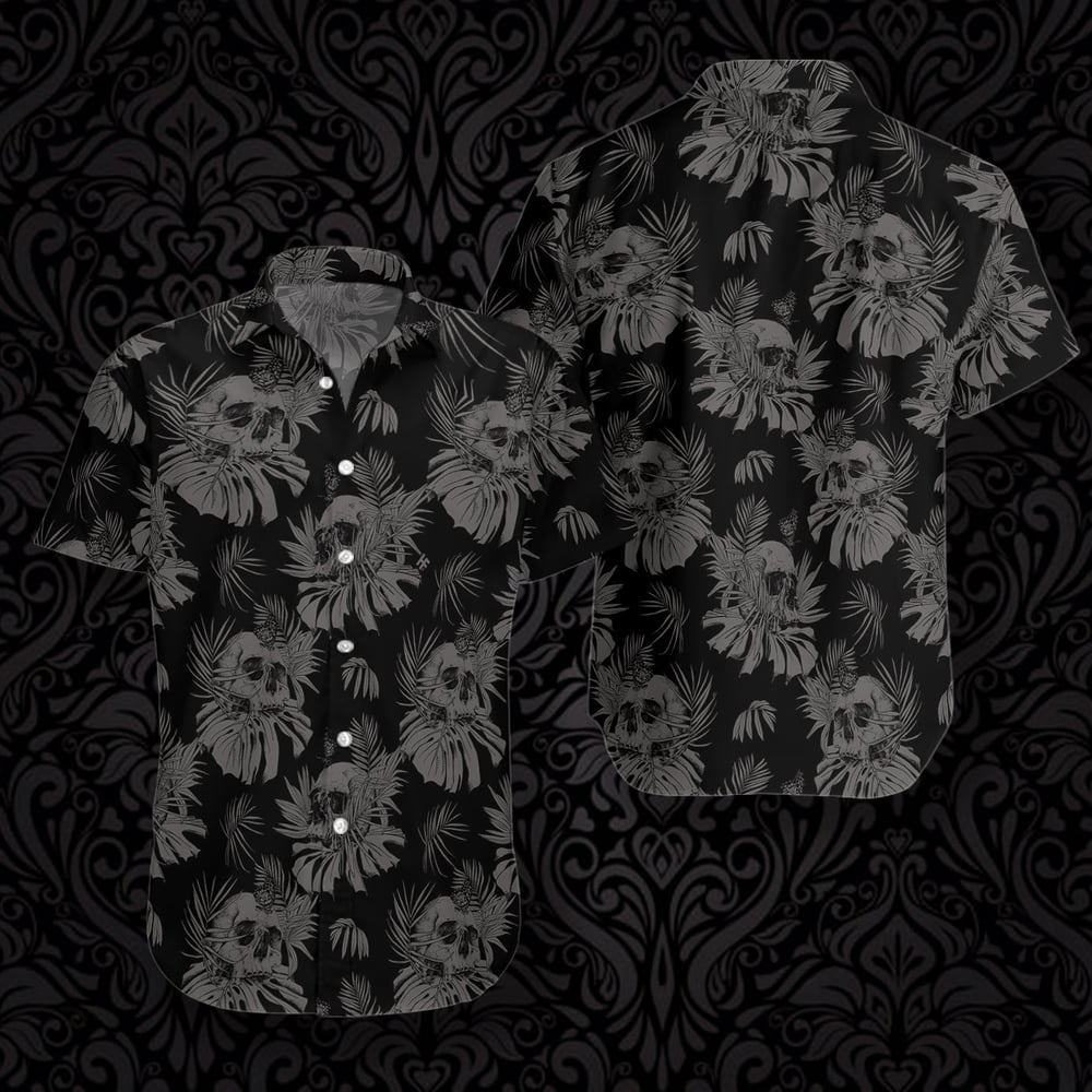 Seamless Gothic Skull With Butterfly Goth Custom Hawaii Shirt | Hawaiian Shirt For Women Men