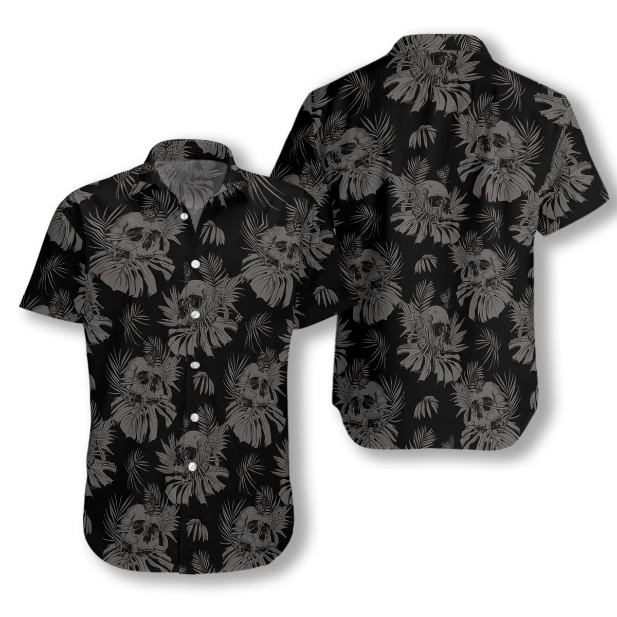 Seamless Gothic Skull With Butterfly Goth Custom Hawaii Shirt | Hawaiian Shirt For Women Men