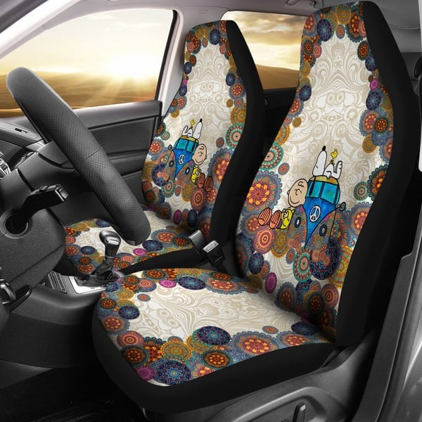 Snoopy Car Seat Covers | Snoopy On VW Bus Cartoon Car Seat Covers