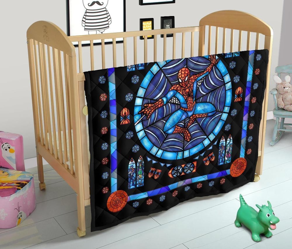 Spider-Man Stain Glass Style Quilt Blanket Bedding Decor Idea