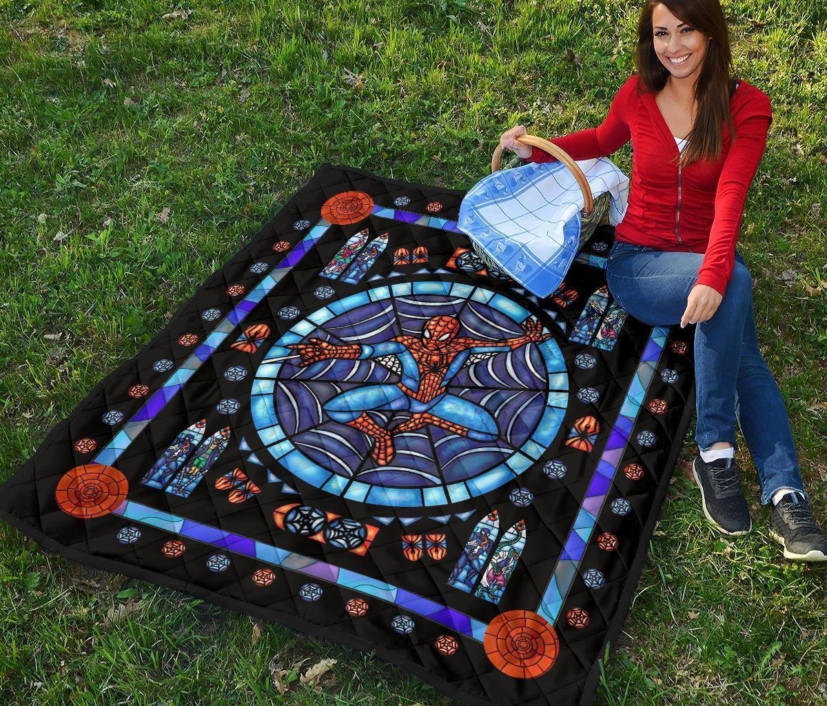 Spider-Man Stain Glass Style Quilt Blanket Bedding Decor Idea