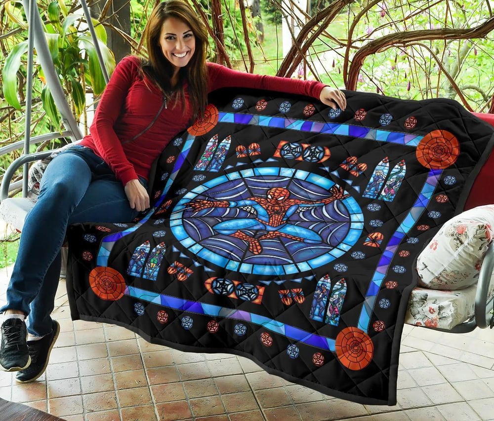 Spider-Man Stain Glass Style Quilt Blanket Bedding Decor Idea