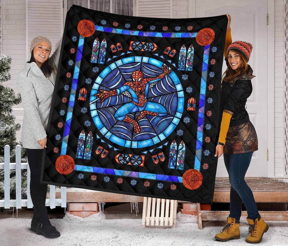 Spider-Man Stain Glass Style Quilt Blanket Bedding Decor Idea