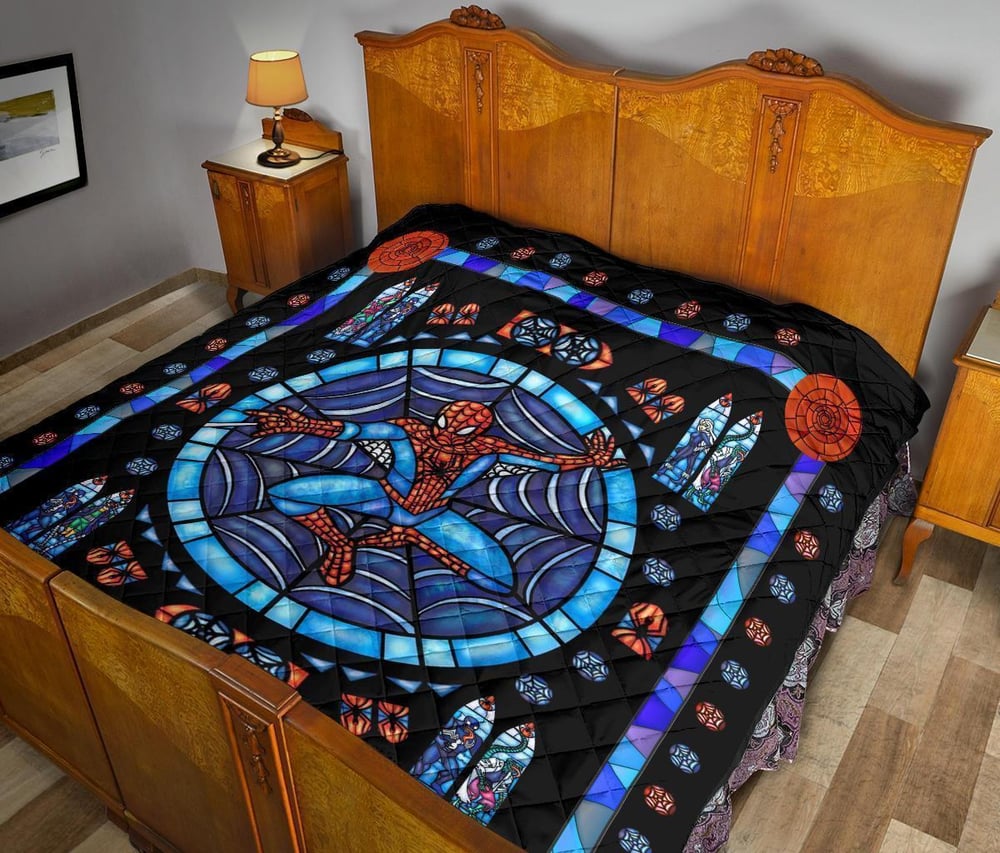 Spider-Man Stain Glass Style Quilt Blanket Bedding Decor Idea