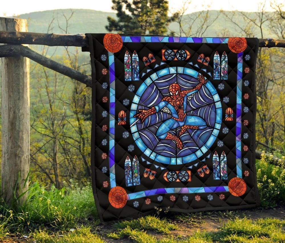 Spider-Man Stain Glass Style Quilt Blanket Bedding Decor Idea