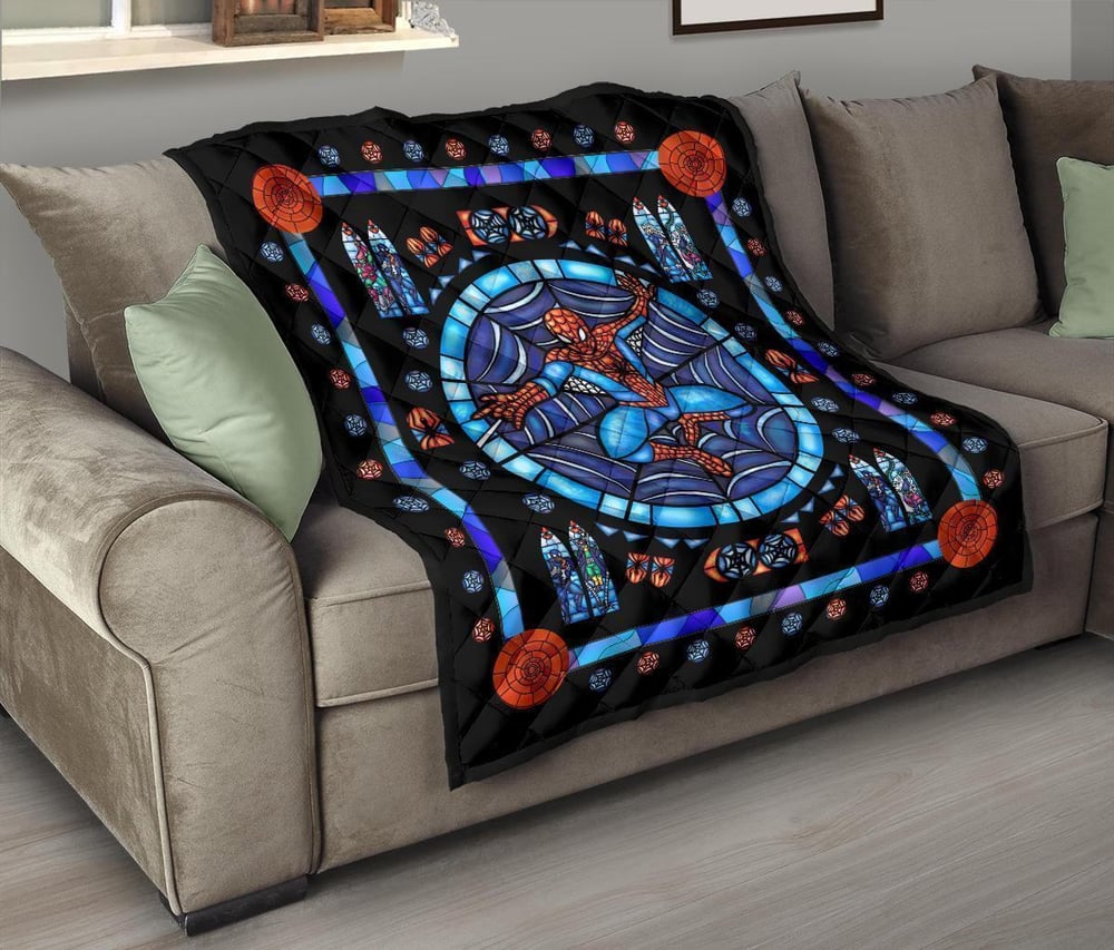 Spider-Man Stain Glass Style Quilt Blanket Bedding Decor Idea