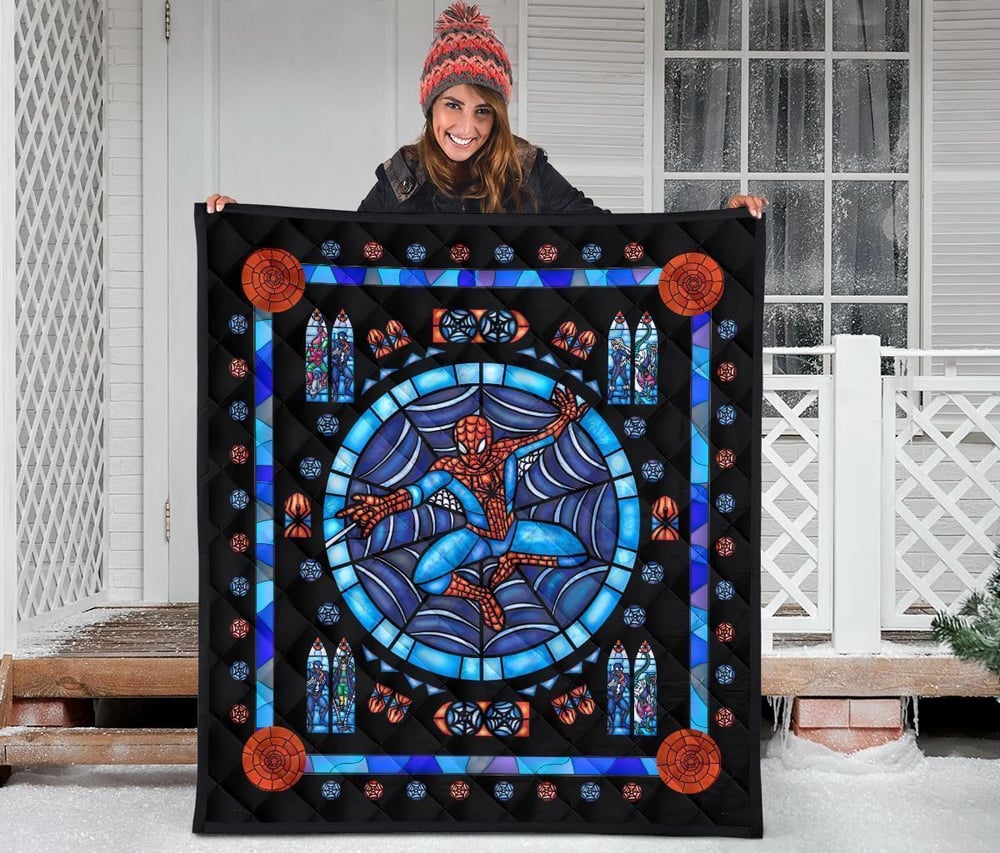 Spider-Man Stain Glass Style Quilt Blanket Bedding Decor Idea