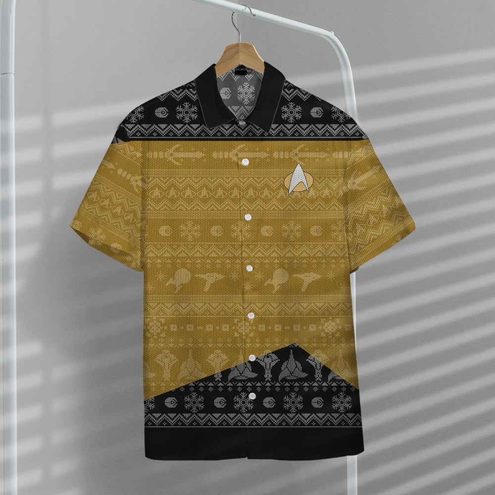 Star Trek The Next Generation 1987 Yellow Ugly Christmas Custom Button Up Hawaiian Shirt