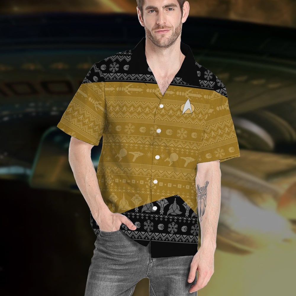 Star Trek The Next Generation 1987 Yellow Ugly Christmas Custom Button Up Hawaiian Shirt